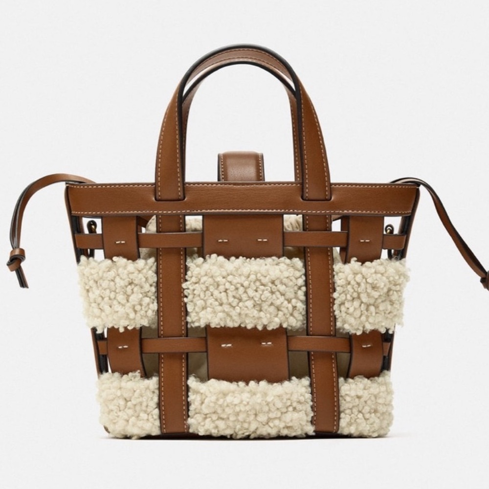 Zara Die-Cut Mini Tote Bag Shearling Crossbody Purse - Seen on Vogue.com
